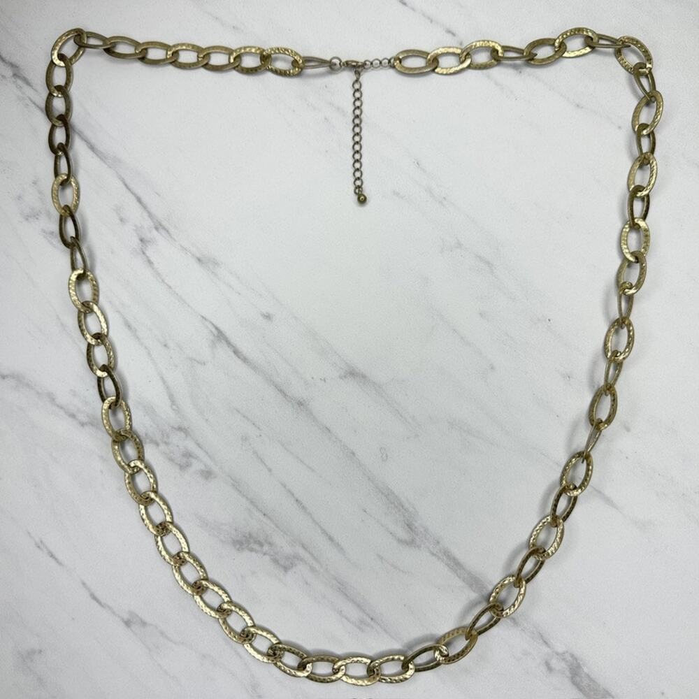 Hammered Gold Tone Long Chain Link Necklace Adjustable ✨